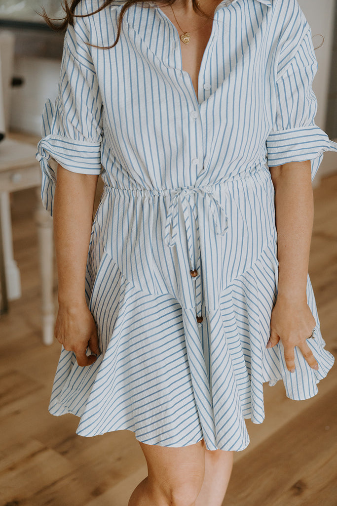 Striped Tie Dress - Blue