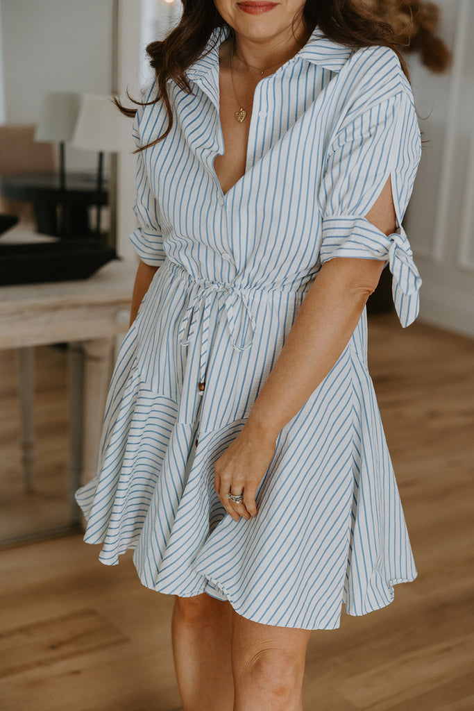 Striped Tie Dress - Blue