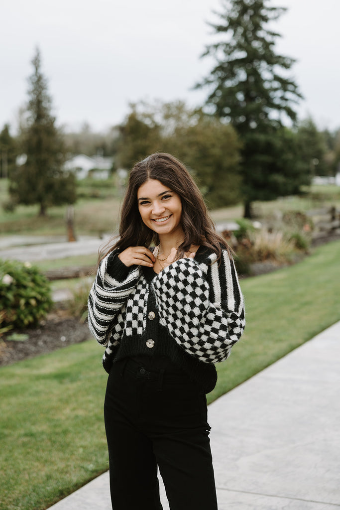 Stripe + Checkered Drop Shoulder Cardi