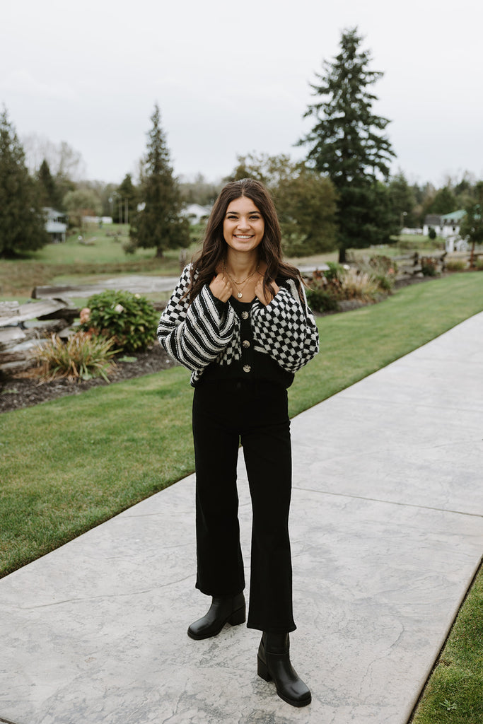 Stripe + Checkered Drop Shoulder Cardi