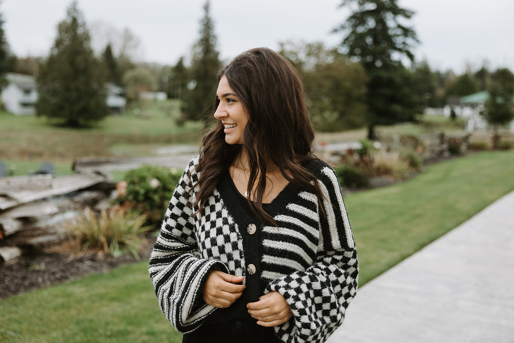 Stripe + Checkered Drop Shoulder Cardi