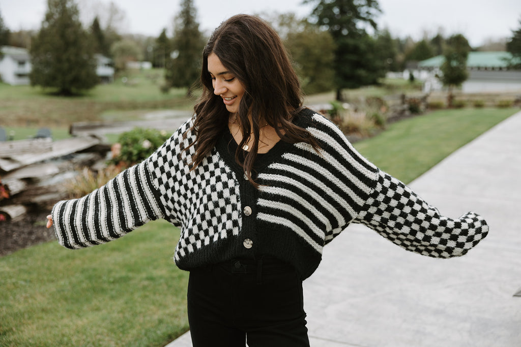 Stripe + Checkered Drop Shoulder Cardi