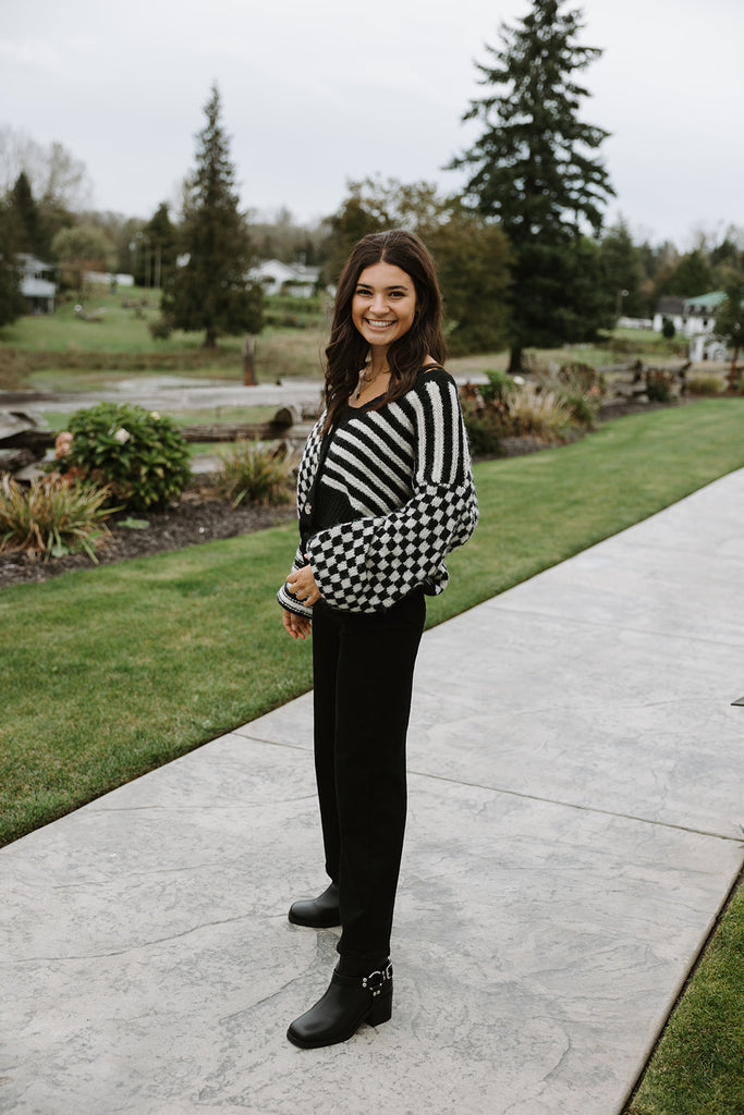 Stripe + Checkered Drop Shoulder Cardi