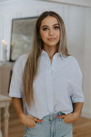 Striped Button Up - Blue