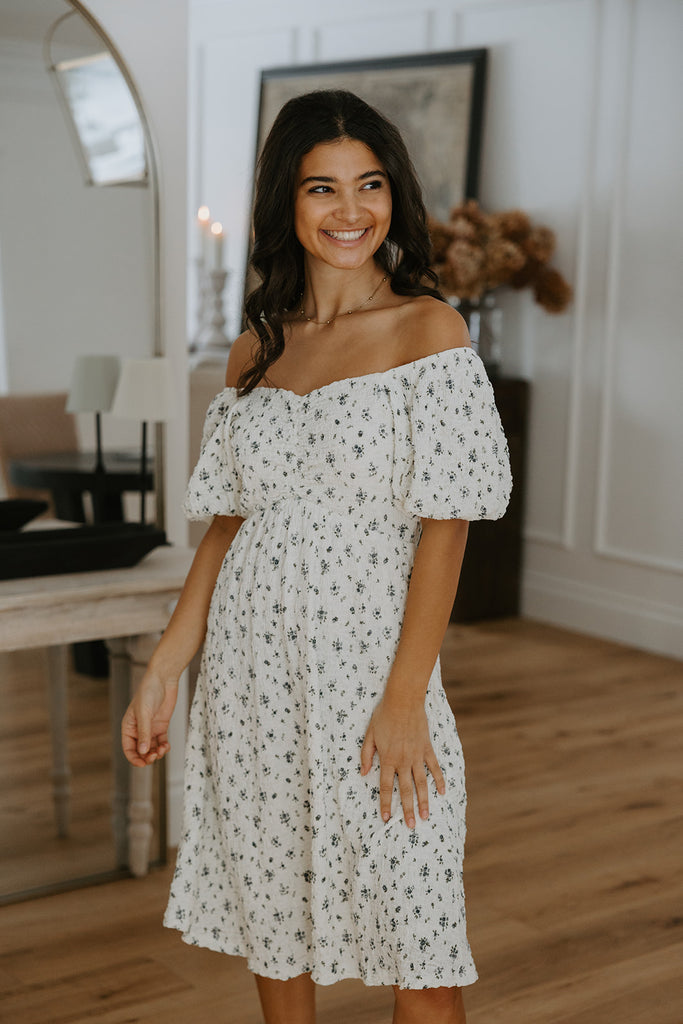 Textured Blue Floral Dress - Blue