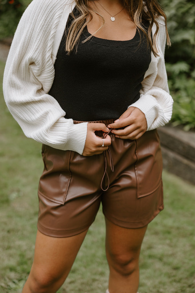 Utility Pocket Faux Leather Short - Brown