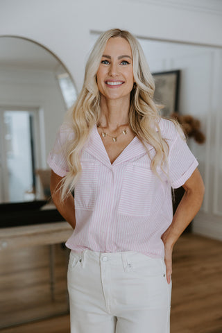 Button Up Blouse With Navy Print - White