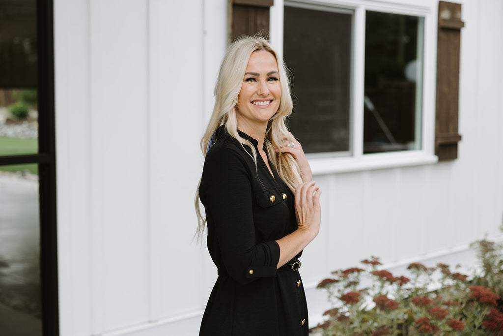 Button Up Belted Dress - Black