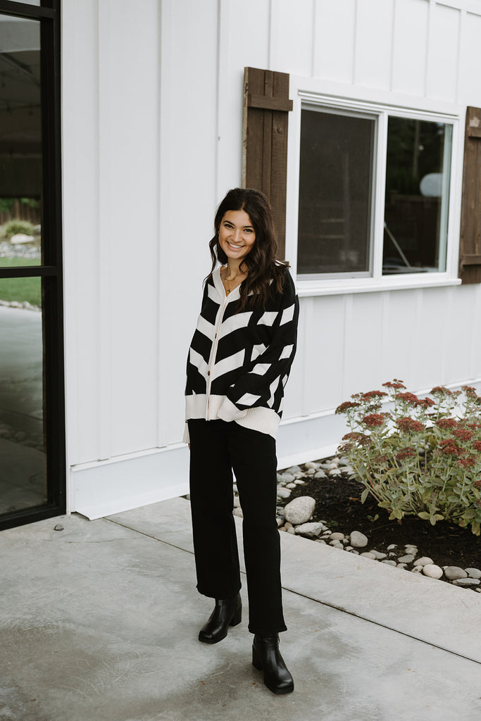 Black And Cream Patterned Cardigan