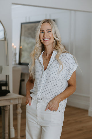 Button Down Striped Dress with Belt - Blue