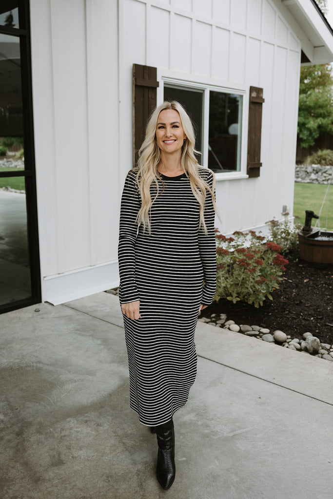 Striped Long Sleeve Midi Dress