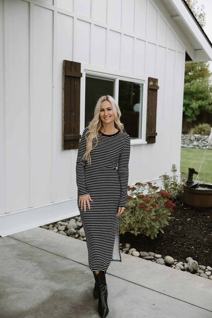 Striped Long Sleeve Midi Dress