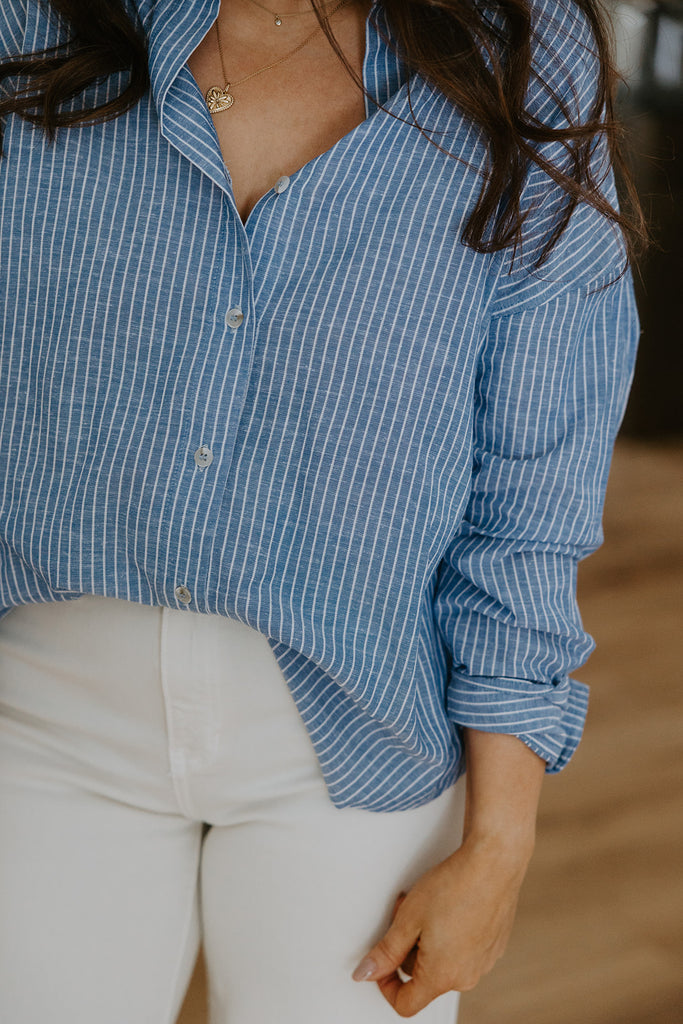 Striped Button Up - Blue