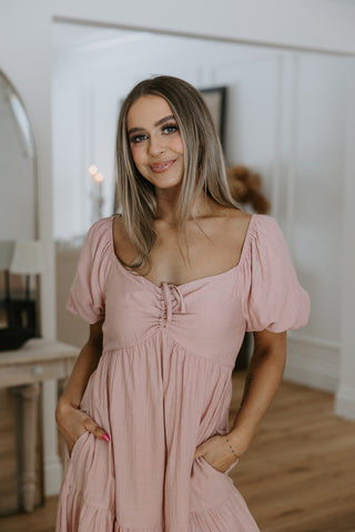 Button Down Striped Dress with Belt - Blue