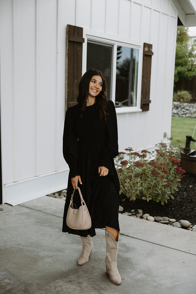 Smocked Tiered Dress - Black