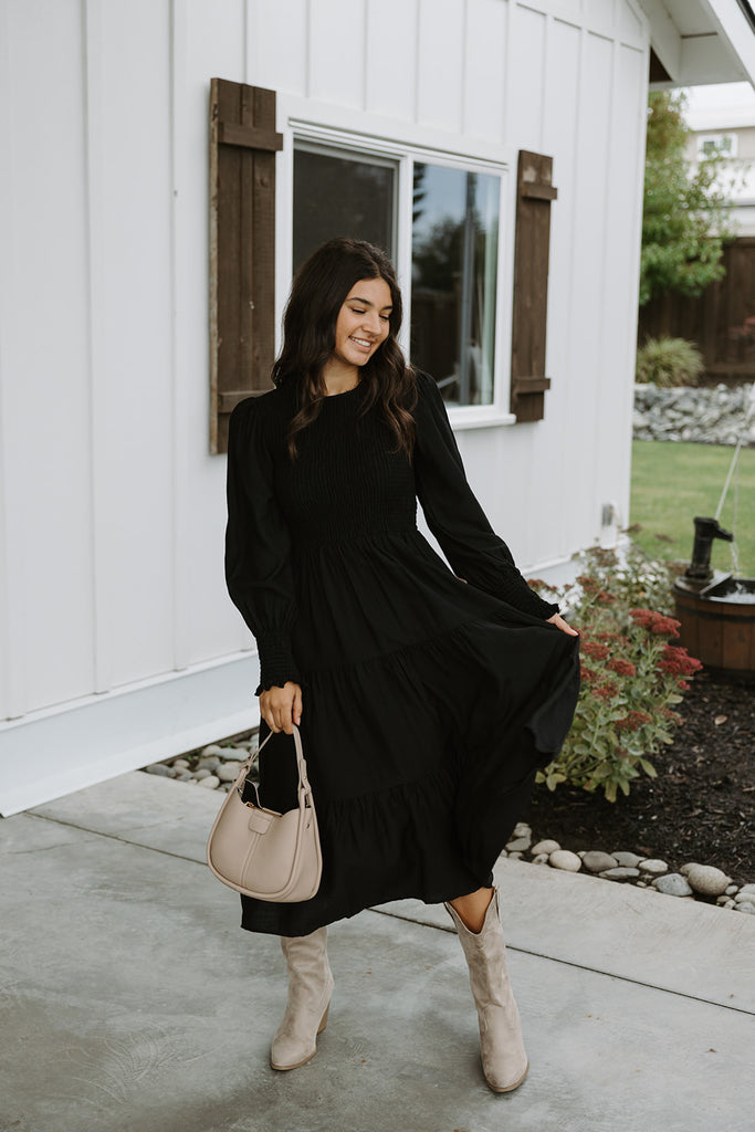 Smocked Tiered Dress - Black