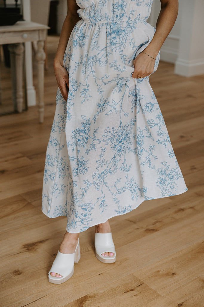 Printed Floral Blue Outline Midi