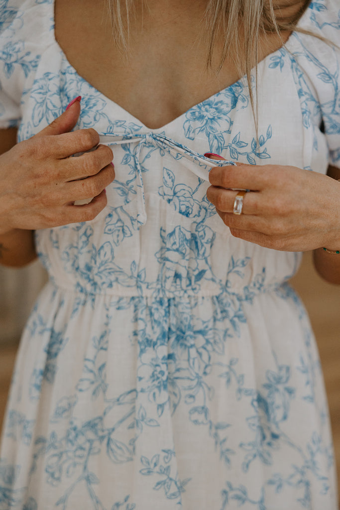 Printed Floral Blue Outline Midi