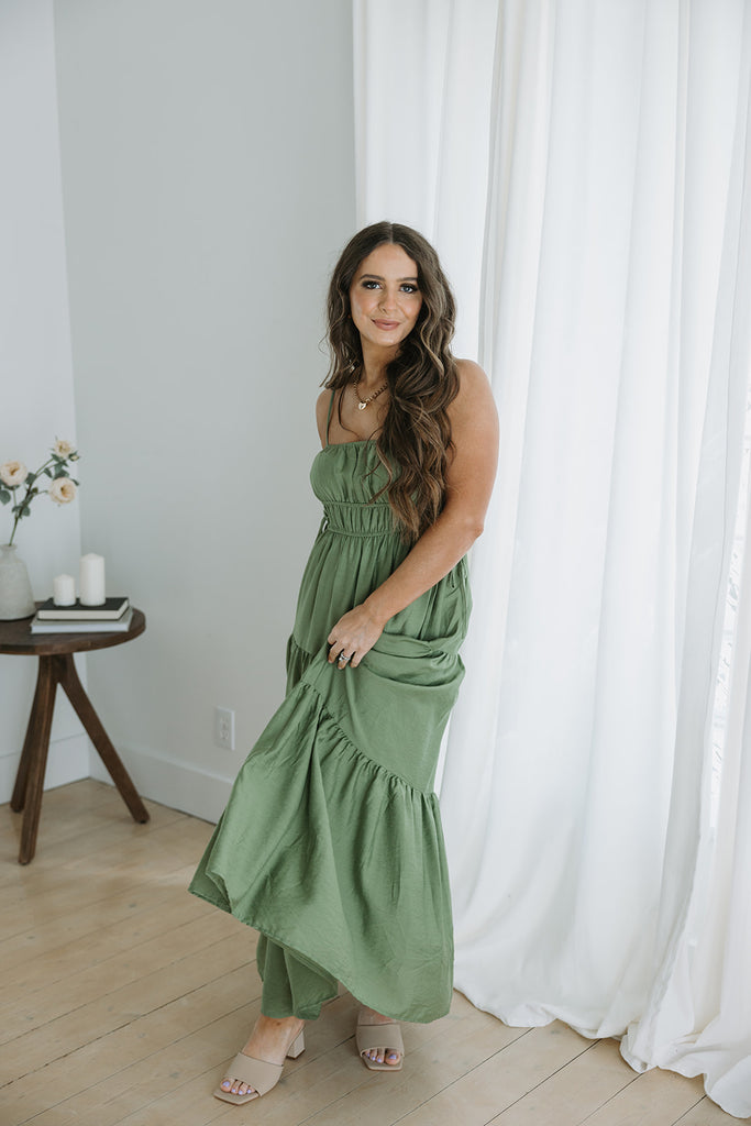 Tiered Dress With SMocked Waist - Olive