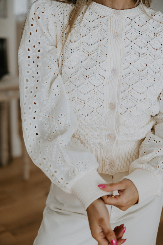 Crochet Long Sleeve Cardigan - Cream