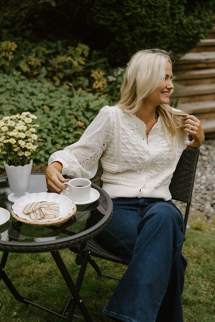 Crochet Long Sleeve Cardigan - Cream