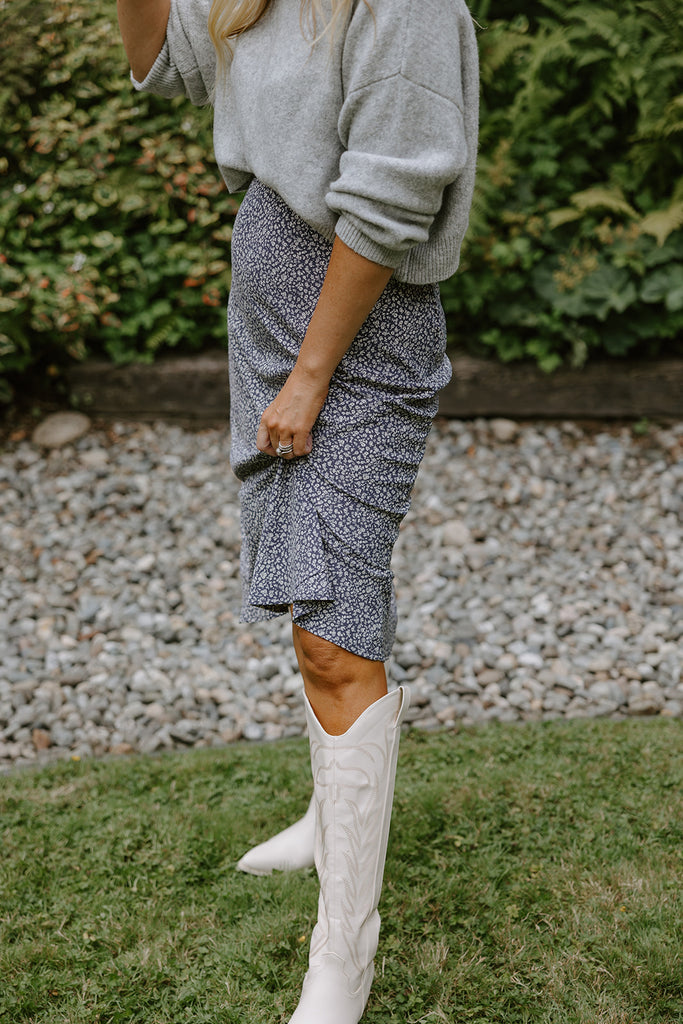 Floral Midi Skirt - Indigo