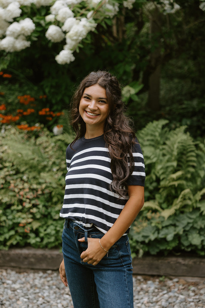 Short Sleeve Striped Shirt - Navy