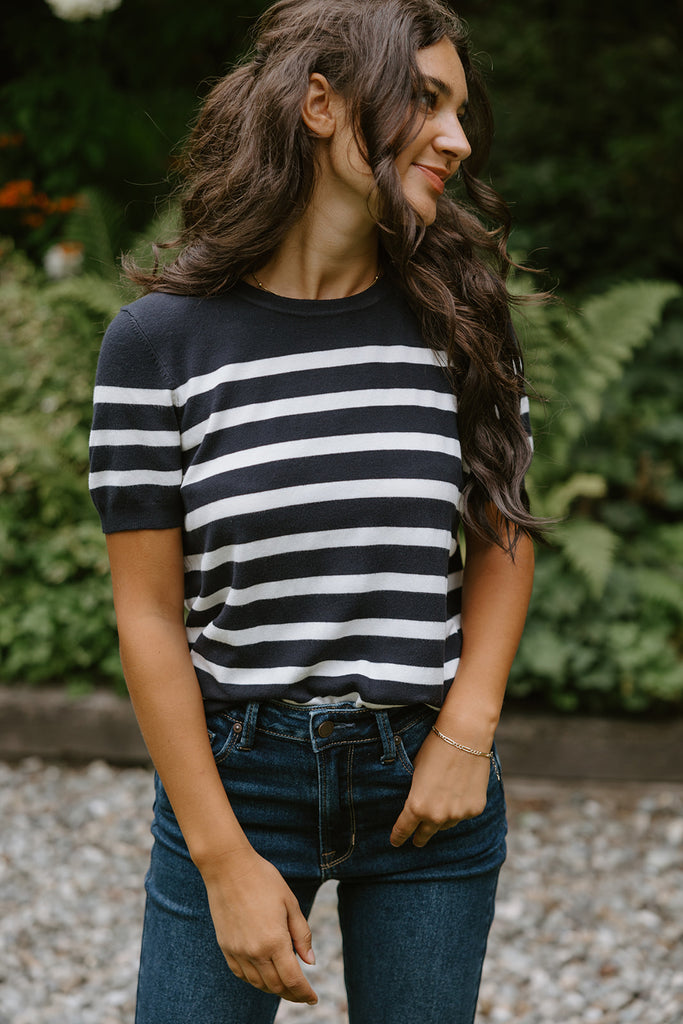 Short Sleeve Striped Shirt - Navy