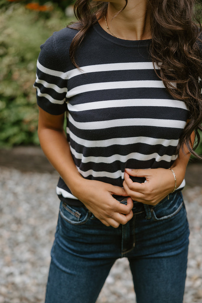 Short Sleeve Striped Shirt - Navy