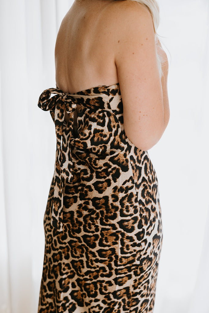 Strapless Leopard Midi Dress