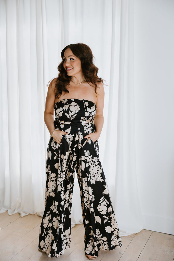 Floral Tube Tie Jumpsuit - Black