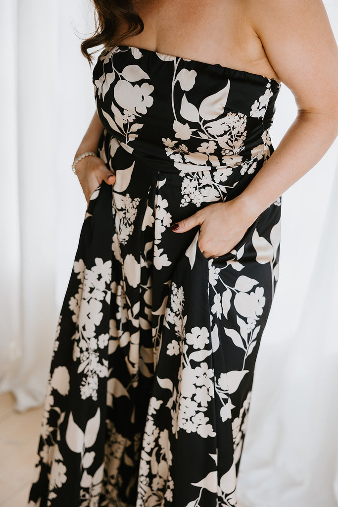 Floral Tube Tie Jumpsuit - Black