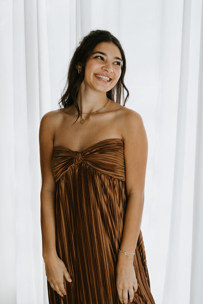 Pleated Halter Midi - Bronze