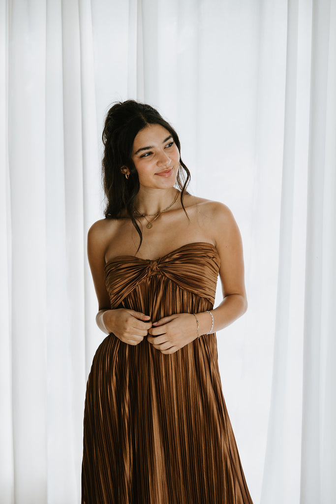 Pleated Halter Midi - Bronze