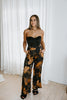 Satin Floral Printed Pant - Black