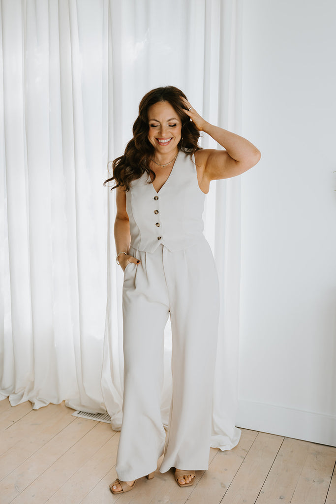 Vest Top & High Waisted Pant - Beige