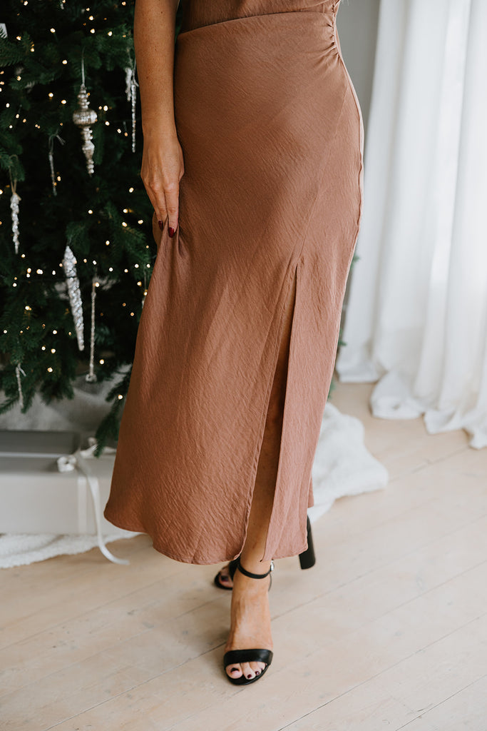 Sleeveless Slinky Midi Dress - Bronze