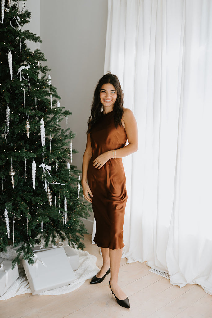 Classic Halter Midi Dress - Bronze