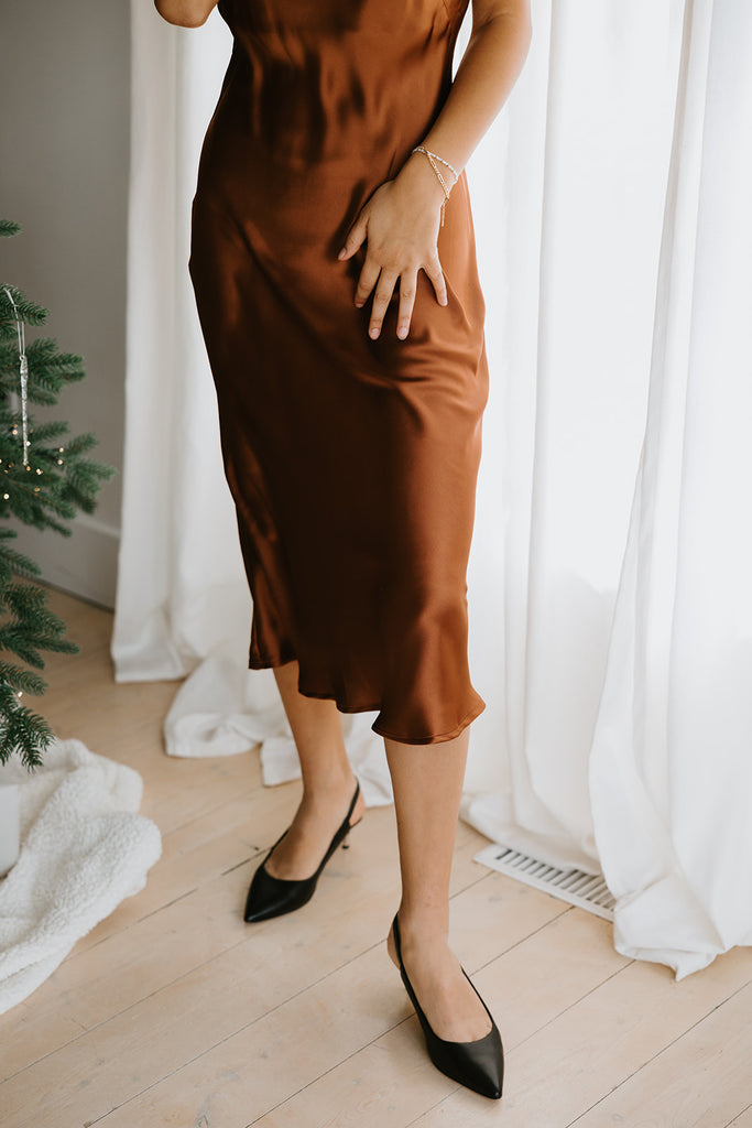 Classic Halter Midi Dress - Bronze