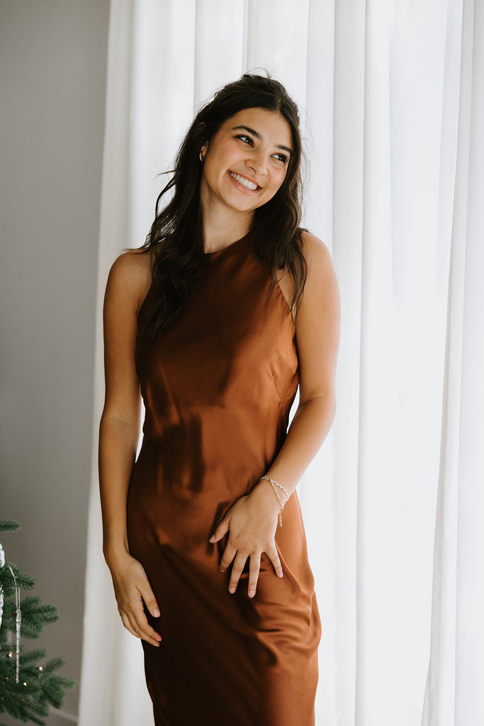 Classic Halter Midi Dress - Bronze