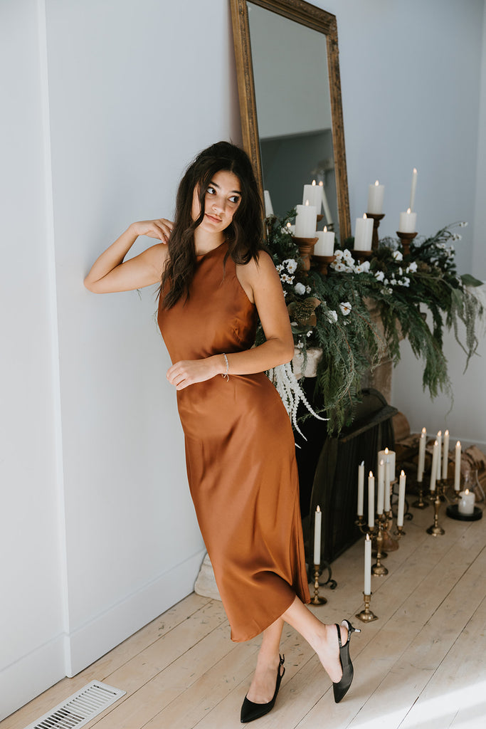 Classic Halter Midi Dress - Bronze