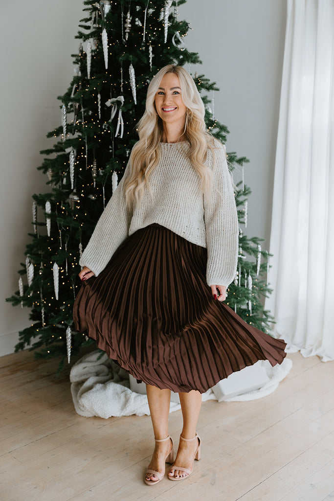 Brown Pleated Midi Skirt