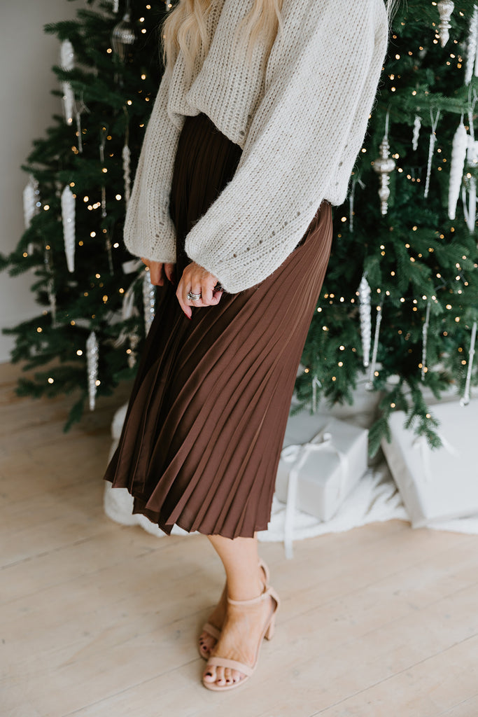 Brown Pleated Midi Skirt