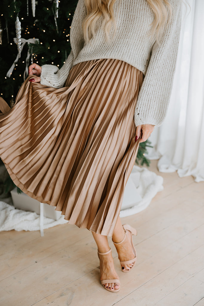 Champagne Pleated Midi Skirt