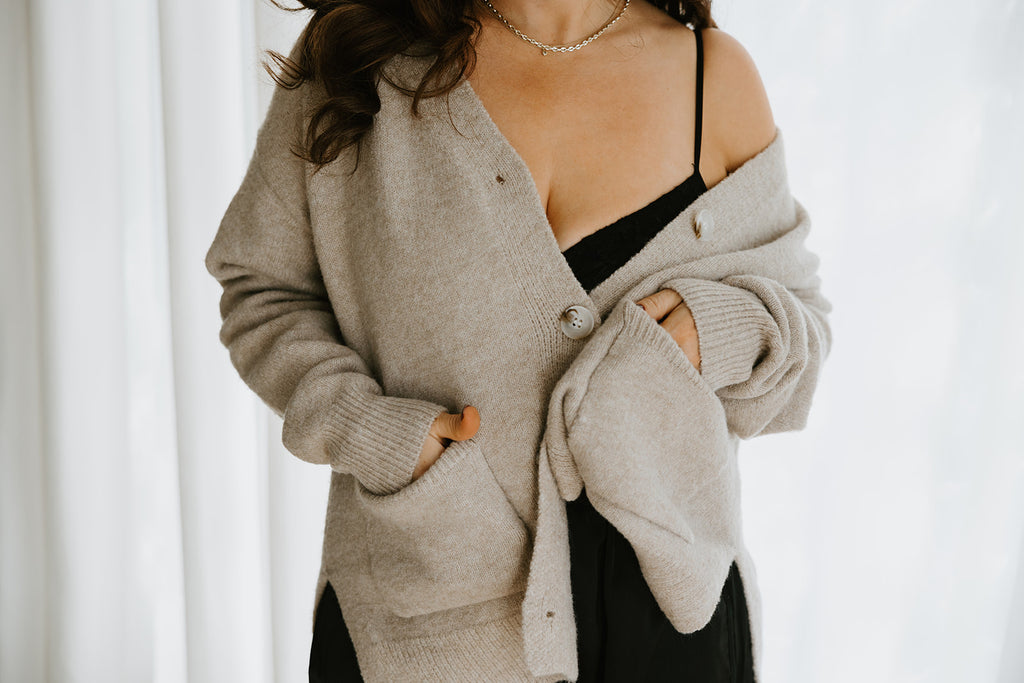 Button Down Cardigan - Taupe