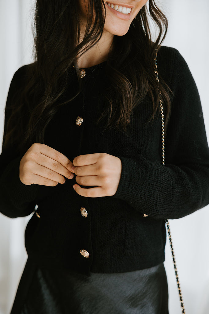 Classic Sweater With Gold Buttons - Black