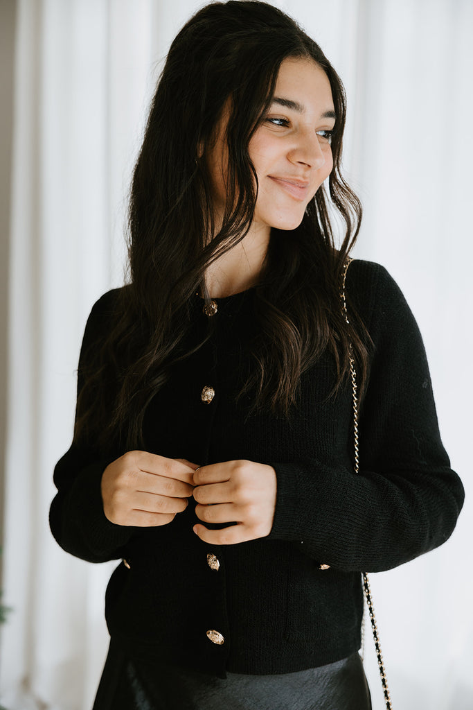 Classic Sweater With Gold Buttons - Black