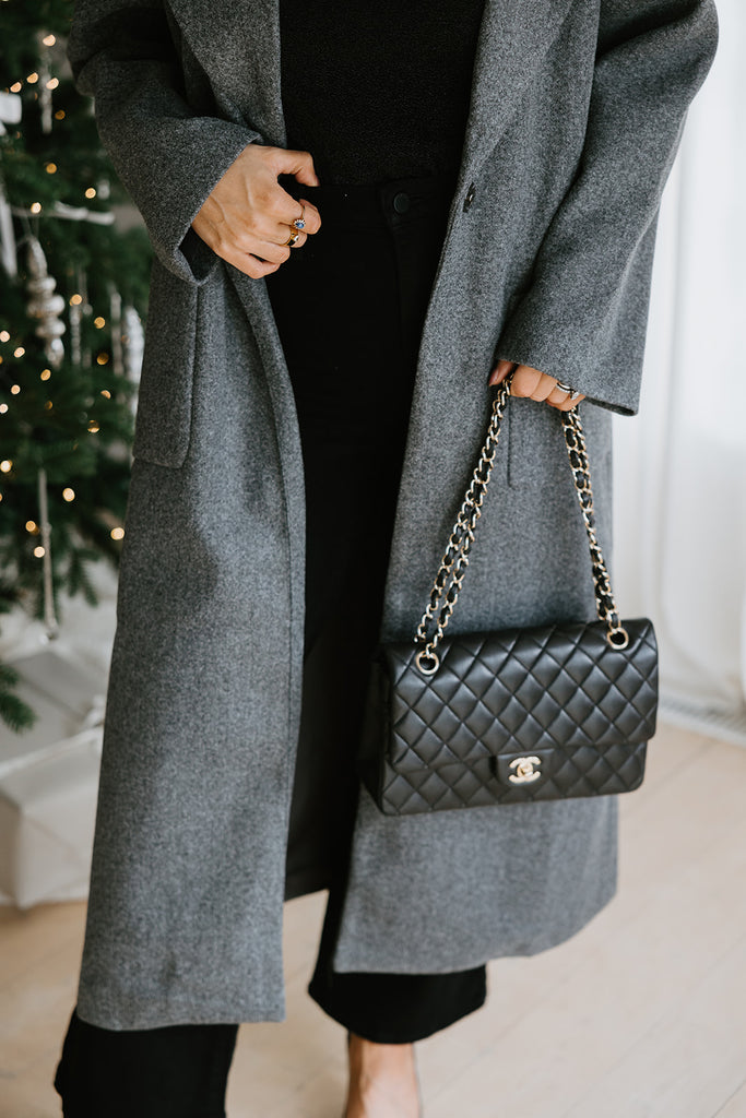 Classic Long Dress Coat - Charcoal