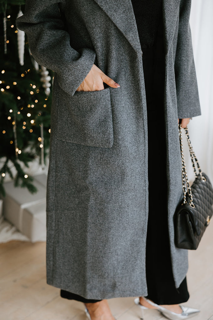 Classic Long Dress Coat - Charcoal