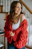 Heart Pom Pom Open Cardigan - Red